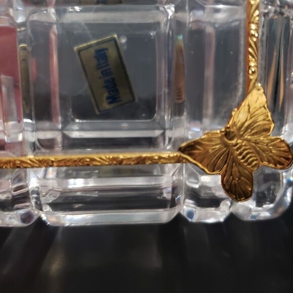 Royal Crystal Rock Clear Lead Trinket Box Gold Tone Butterfly Italy 3.5"×2.5" - Picture 11 of 12